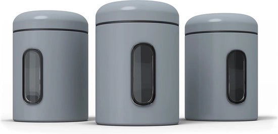 Set di 3 contenitori da 1,9 l, con coperchio e finestra di osservazione per alimenti, contenitore di stoccaggio stabile, scatole metalliche per caffè, tè, cereali per colazione, barattolo di caffè.
