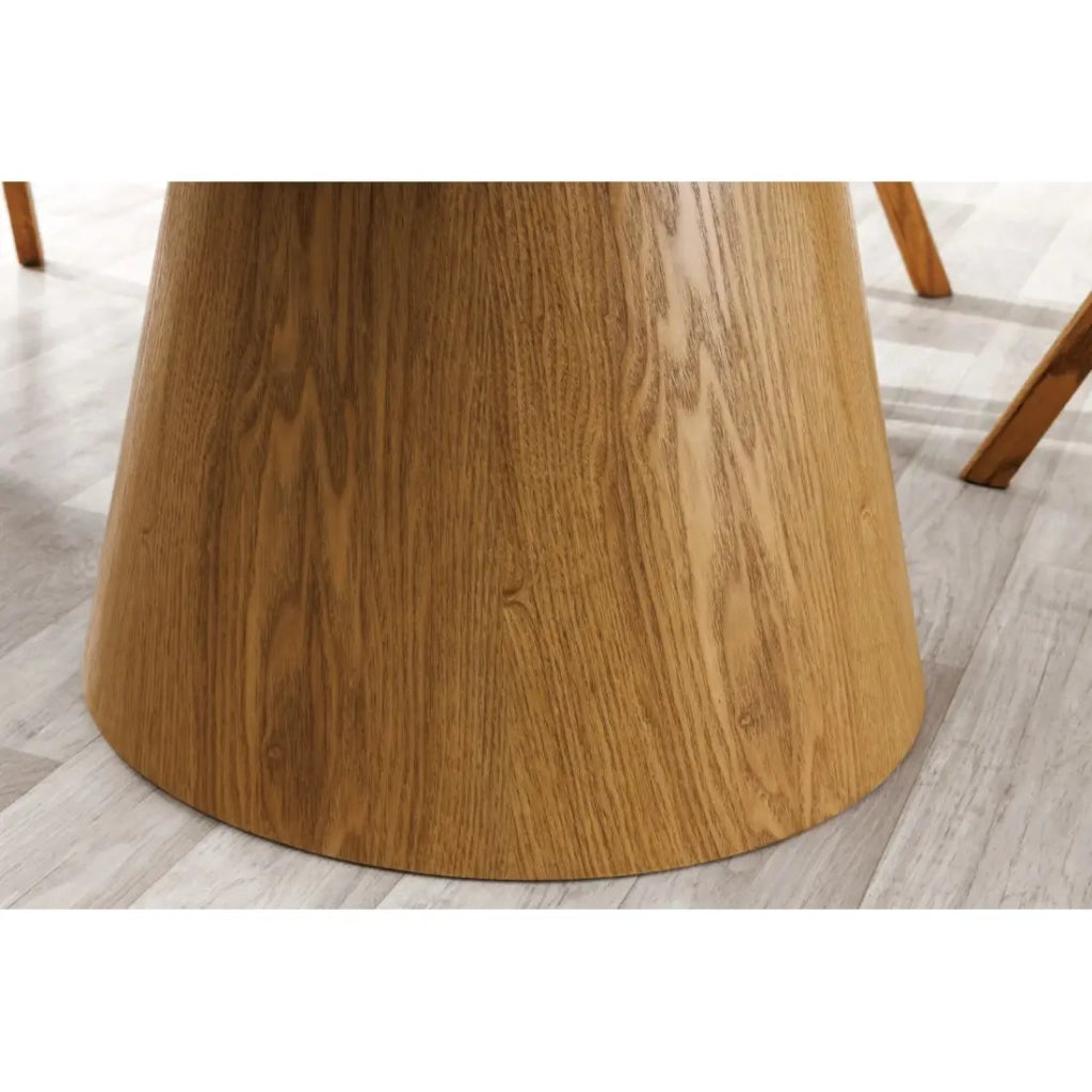 Tavolo da pranzo LUMEA – Rotondo 120 cm – Piano in ceramica effetto marmo bianco e piede in noce – Stile contemporaneo