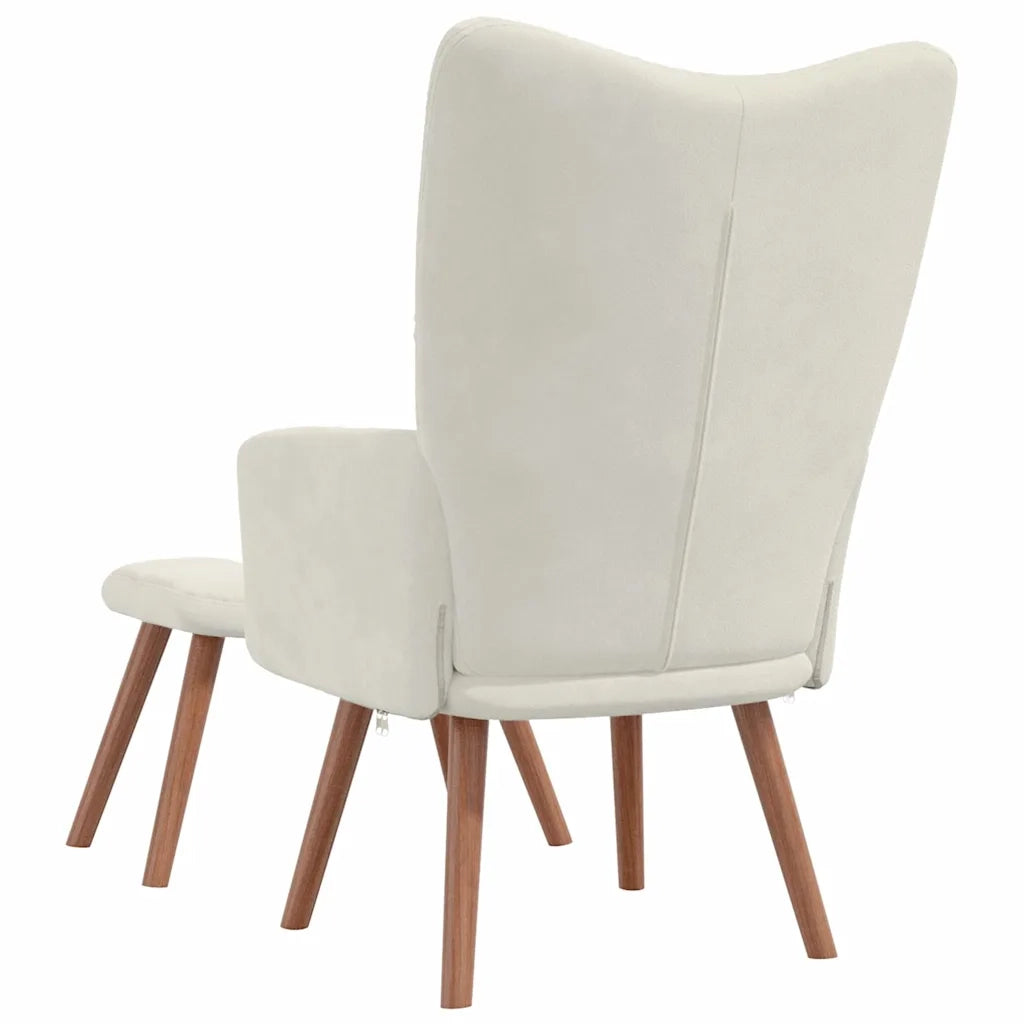 Divano Sedia-Poltrona Relax con Poggiapiedi Bianco Crema in Velluto 260321