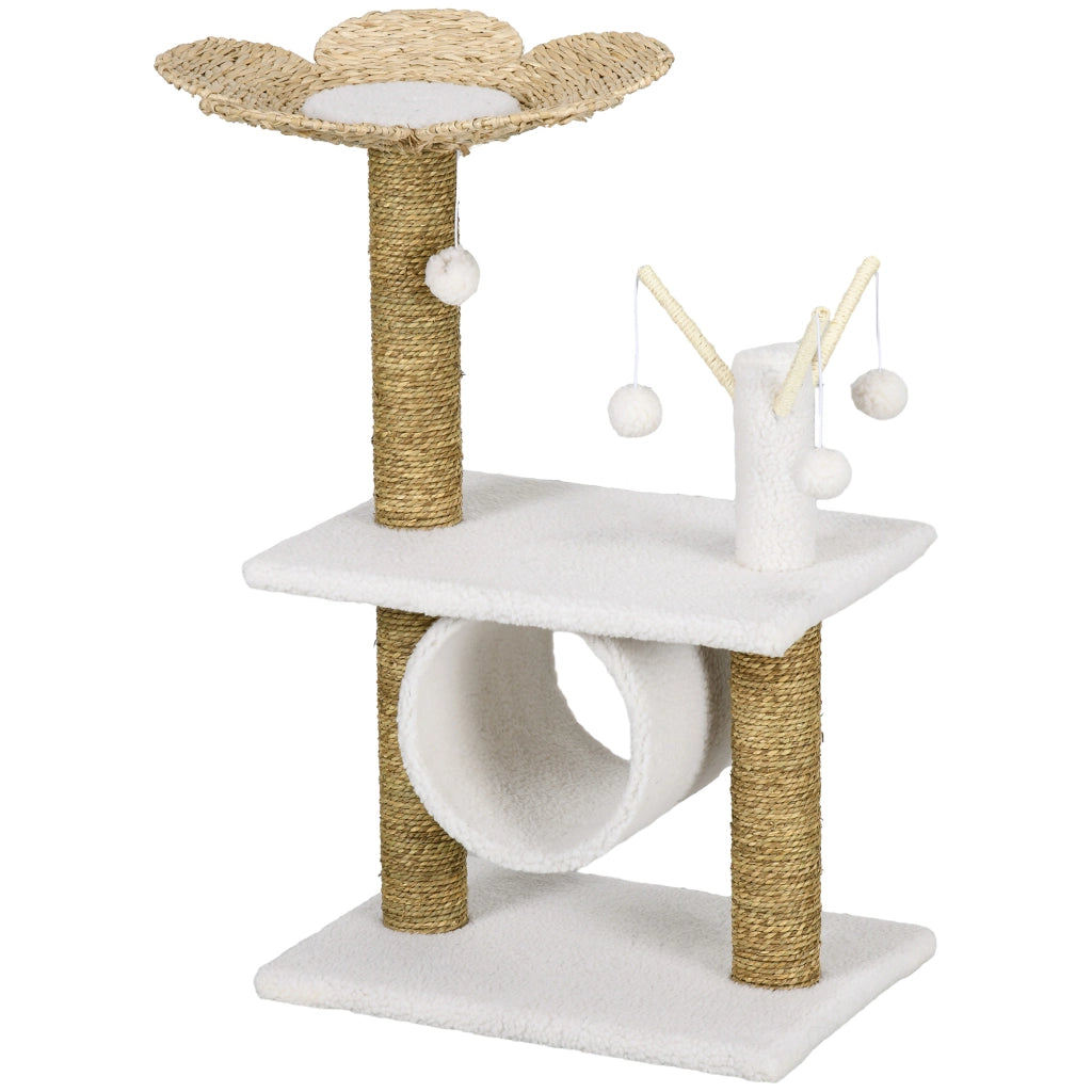 Arbre ¨¤ chat griffoir sisal tunnel plateforme peluche ¨C Zephmum ¨C 56x40x91 beige