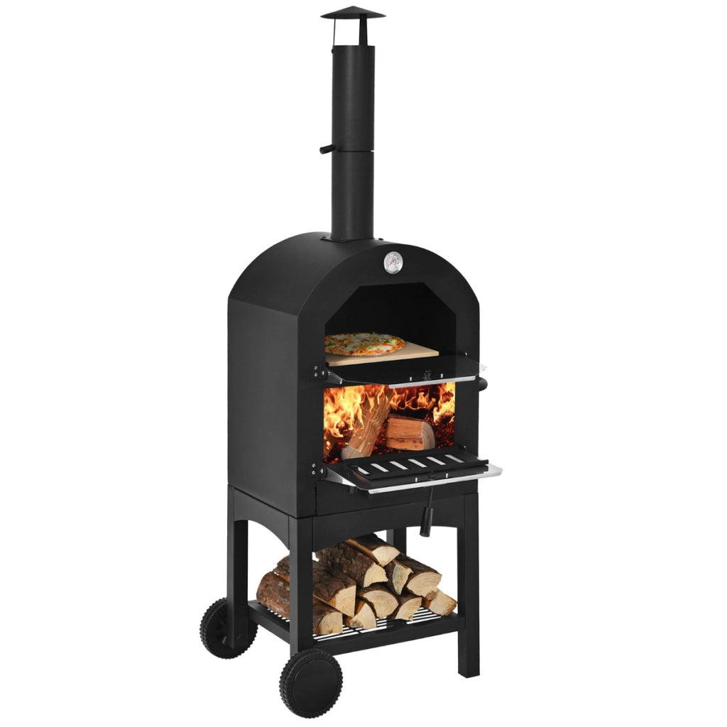 Forno riscaldato a legna con piastra per pizza portatile da esterno, Fornello da campeggio per pizza Nero-Riscaldatori da esterno