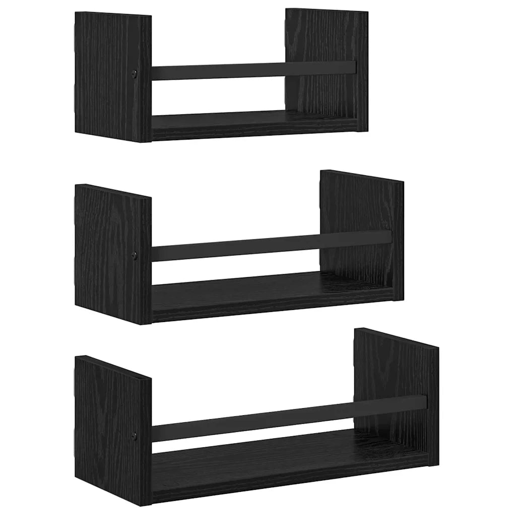 Set mensole da parete 3 pz Rovere Nero 40x16x14cm 882789