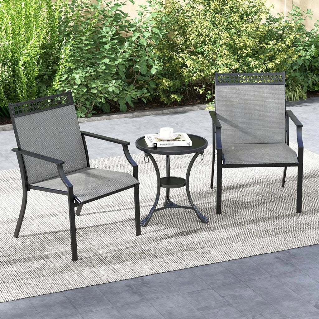 Set di 2 sedie da giardino, mobili da giardino in tessuto traspirante per tutte le condizioni atmosferiche, con schienale e braccioli, portata 150 kg, per esterni, per terrazza, balcone e