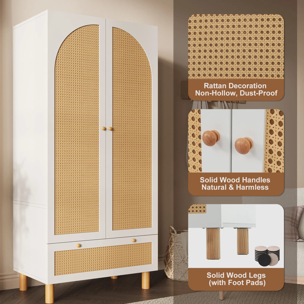 Armadio con 2 ante, ripiani regolabili e barra appendiabiti, per camera da letto e ingresso, bianco, 180,5 × 85,5 × 52 cm