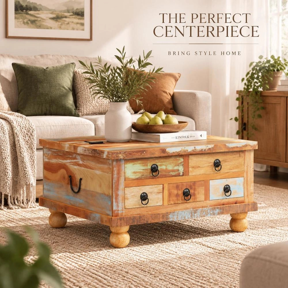 Coffee Table Reclaimed Wood 70x70x38 Cm