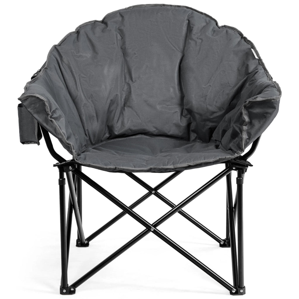 Sedia pieghevole da campeggio, Sedia rotonda con cuscino porta bicchiere e borsa di trasporto, Grigio