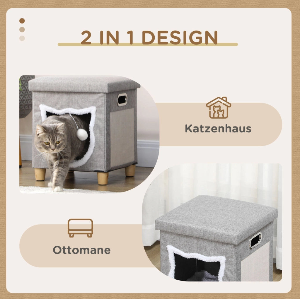 pouf per gatto 35，5 x 35，5 x 42，5 cm grigio in MDF con cuscino