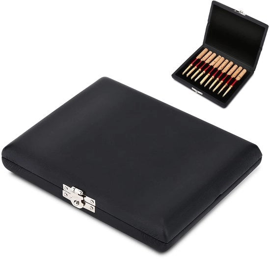 Tas di copertura in legno e PU pelle per 10/12/20 pezzi - Ospite multi-instrumento - Resistente allo shock - Duraturo - Leggero - Rattan case con capacità di archiviazione