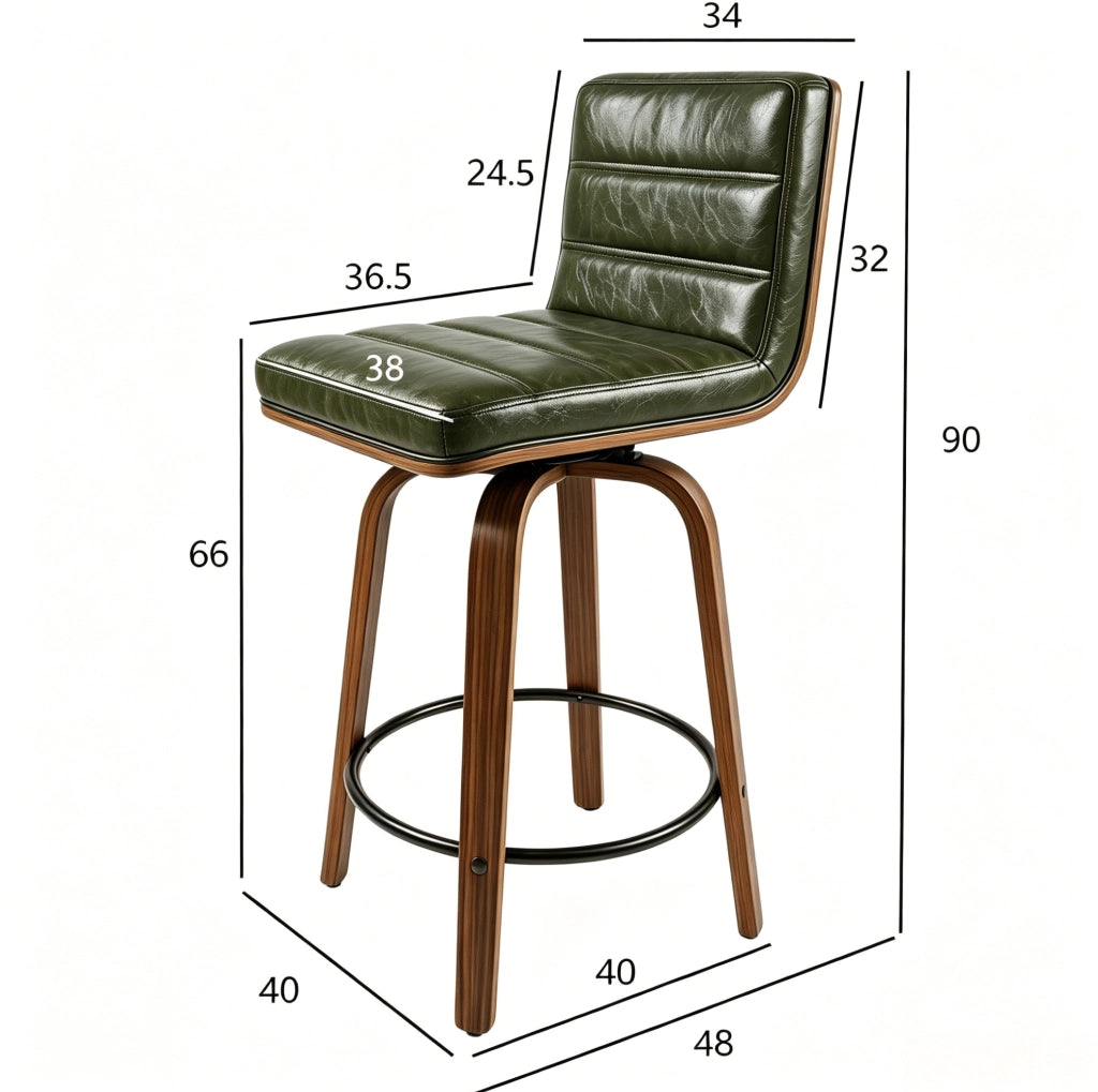 Sgabello da bar 40x48x90 cm verde – girevole con schienale e poggiapiedi