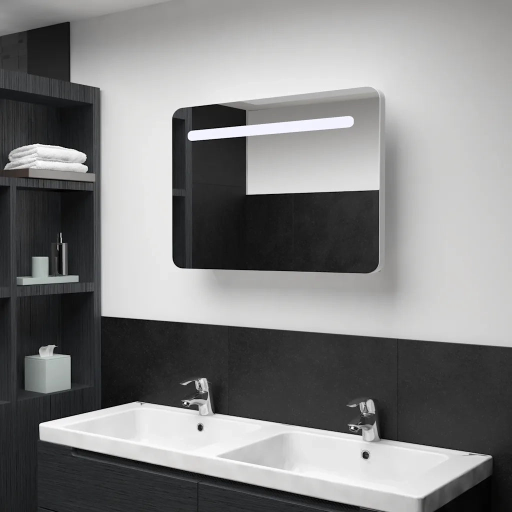 Armadietto Bagno | Armadio da bagno con Specchio e LED 80x9,5x55 cm
