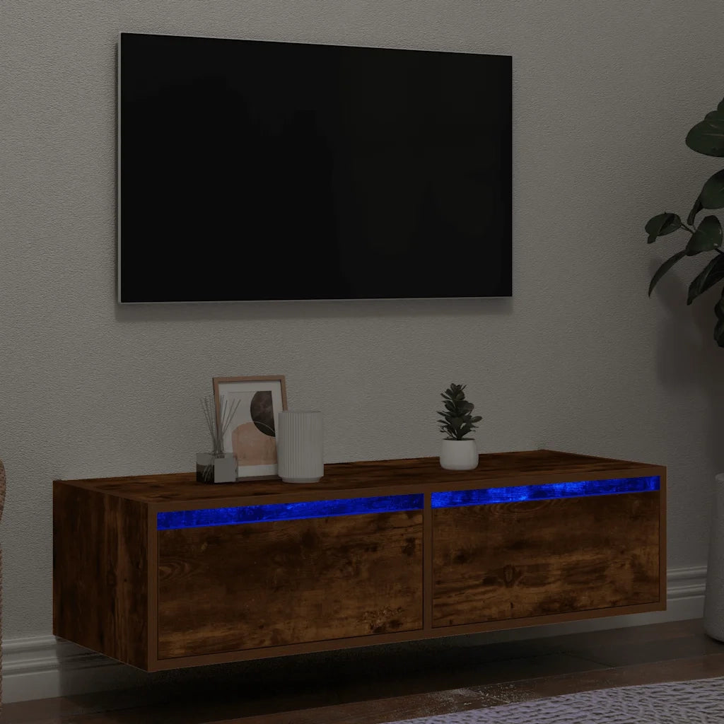 vidaXL Mobile Porta TV con Luci LED Rovere Fumo 100X35,5x25 cm