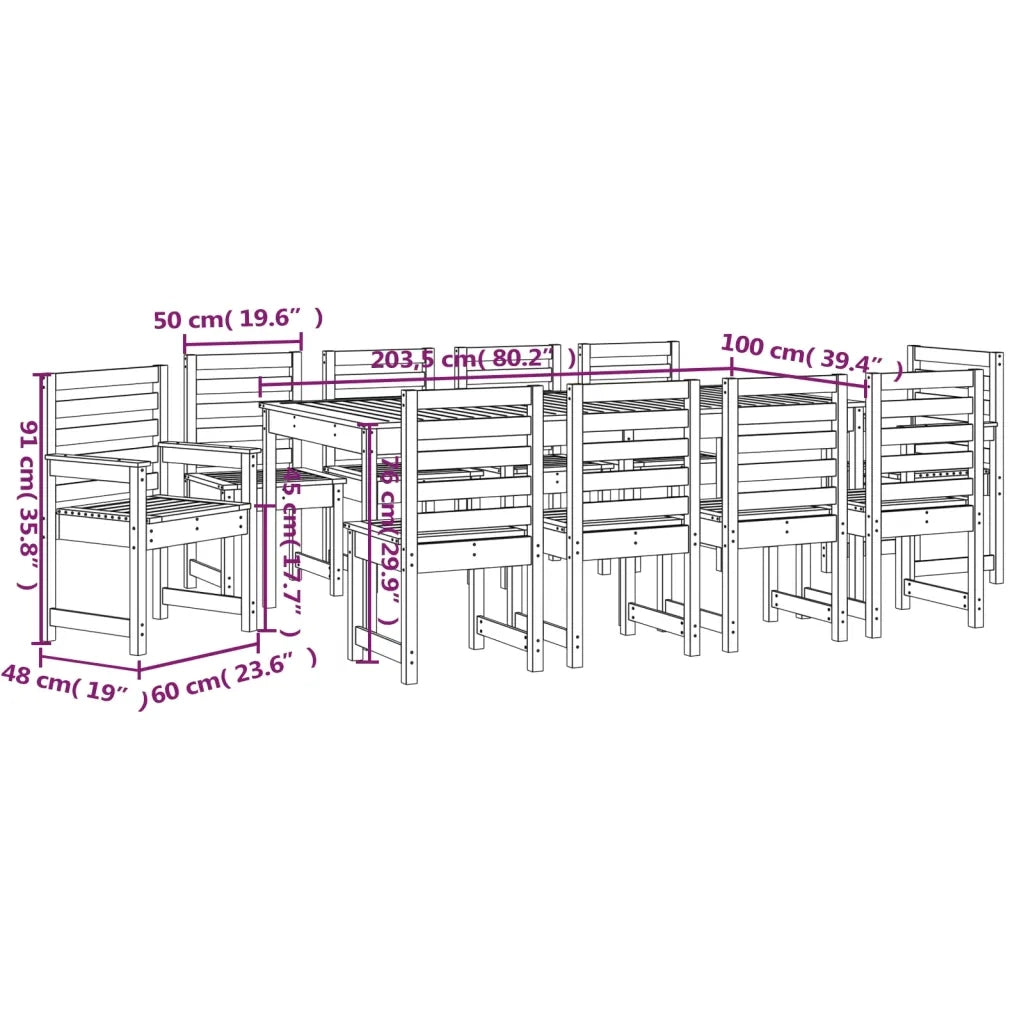 Set da Pranzo per Giardino 11pz Bianco Legno Massello di Pino 3154720