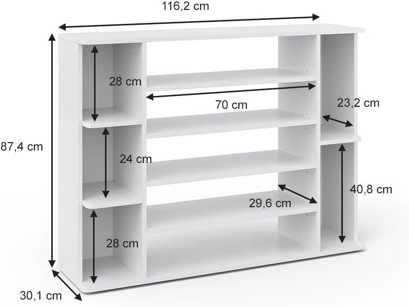 Scarpiera Levin, Bianco, 116.2 x 87.4 cm, per la conservazione delle scarpe con ripiani facilmente accessibili