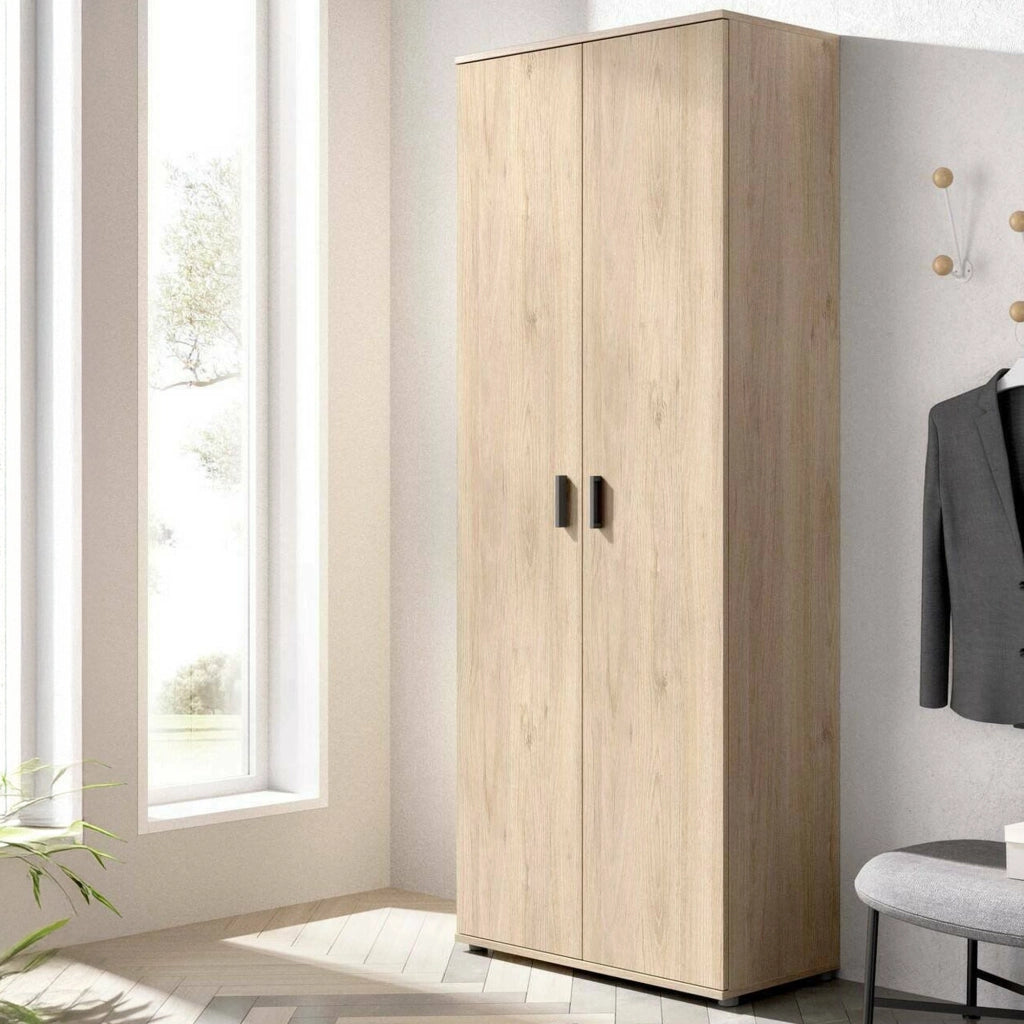 Armadio multiuso Arna, Mobile multifunzione portascope, Guardaroba a 2 ante, 78x35h190 cm, Rovere