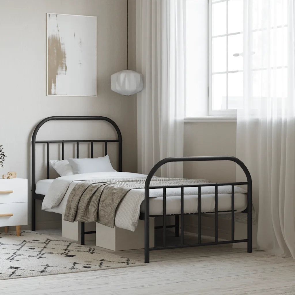 Giroletto con Testiera e Pediera-Struttura Letto Metallo Nero 90x190 cm 739290