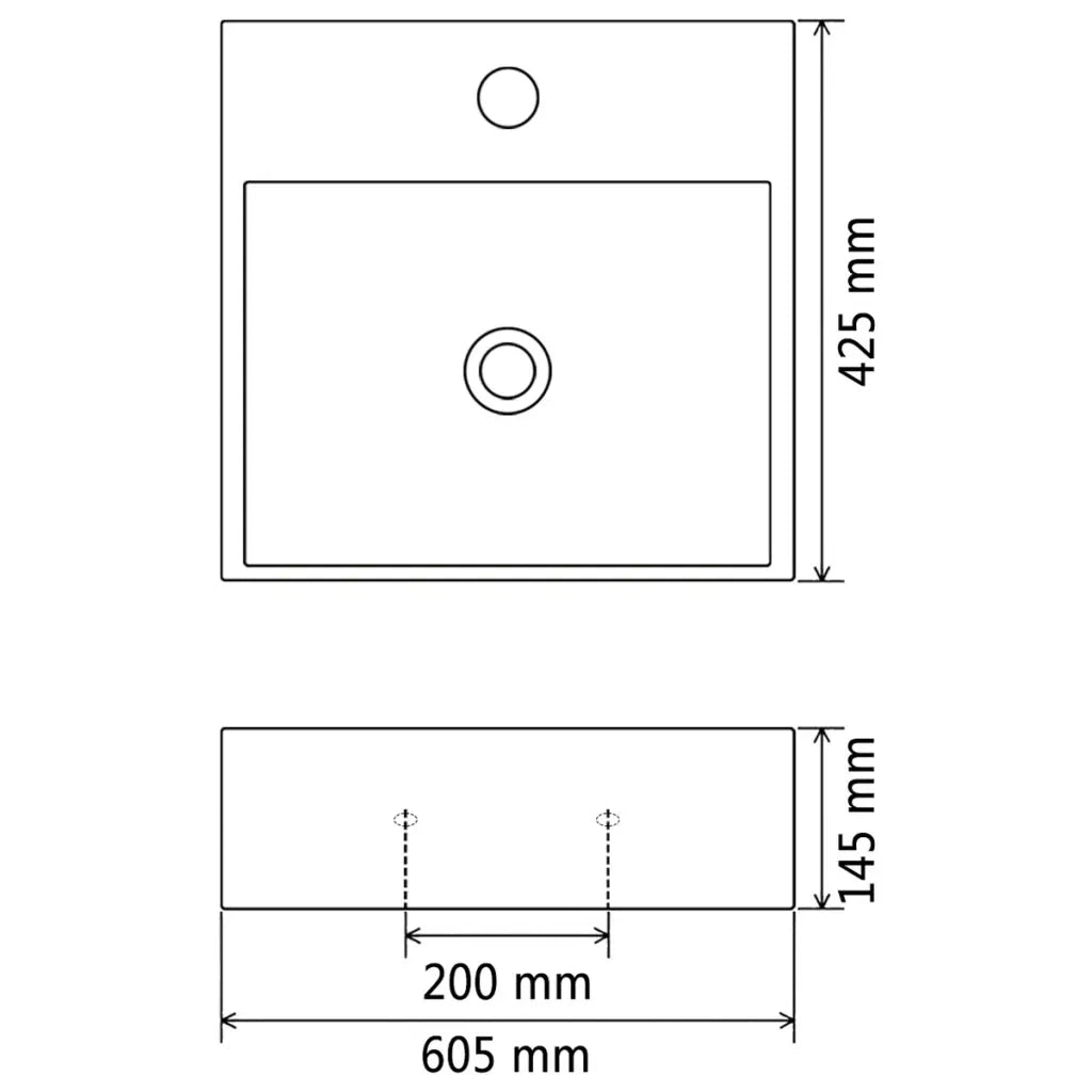 Lavandino con Foro Rubinetto Ceramica Bianca 60,5x42,5x14,5 cm cod mxl 52971
