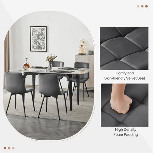 Sedie Sala da Pranzo da 6 Pezzi, Sedia in Velluto con Gambe in Metallo, per Camera da Letto, Soggiorno, Grigio Scuro