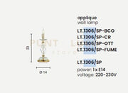 LUMETTO 1306 1 LUCE FUME' E CROMO ATTACCO E14 H.33CM