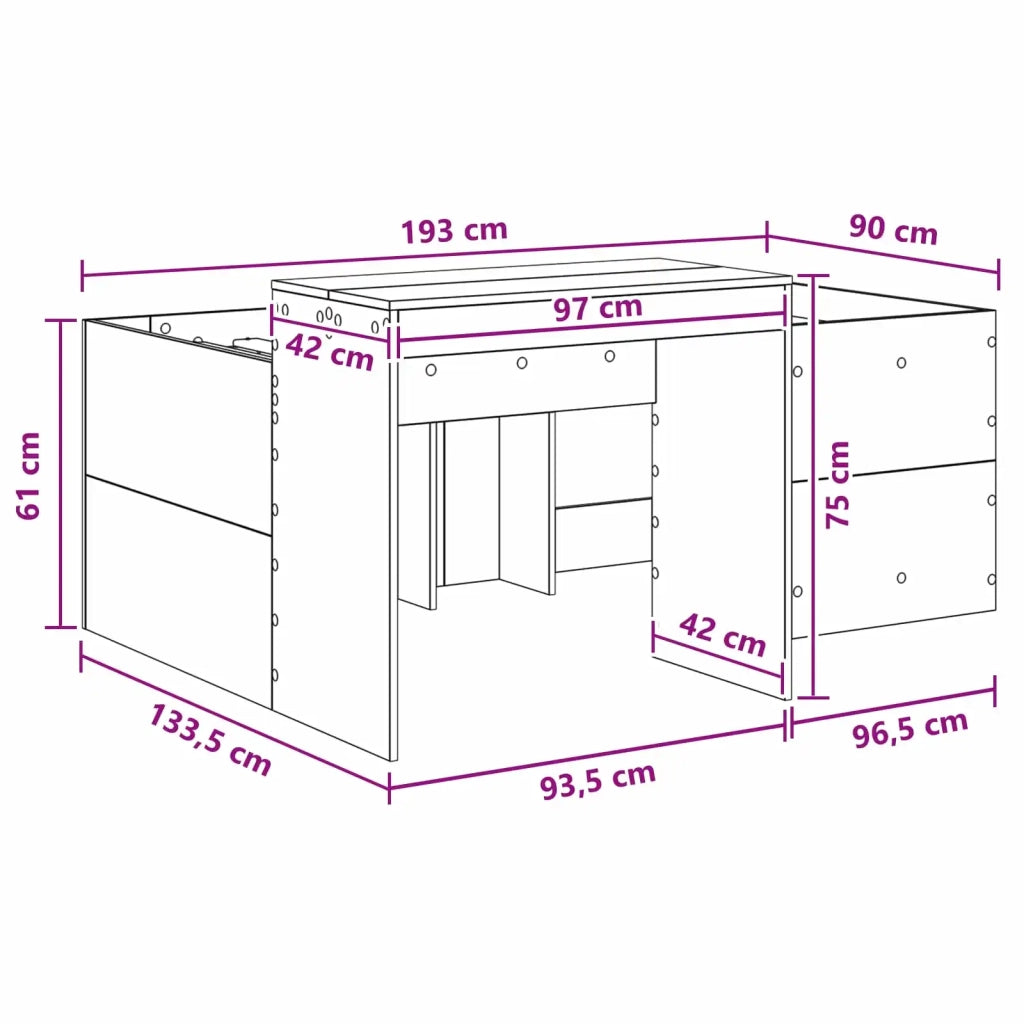 Letto alto per bambini con scrivania Rovere Fumo