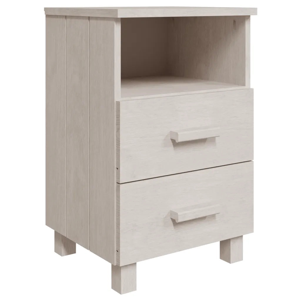 Comodino HAMAR Bianco 40x35x62 cm in Legno Massello di Pino 340413