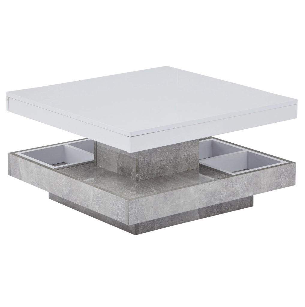 Tavolino da caff猫 70x70x36 cm; girevole 360掳 con vano contenitore; pannello truciolare bianco