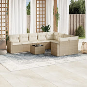 Set Divano da Giardino 10 pz con Cuscini Beige in Polyrattan 3251785