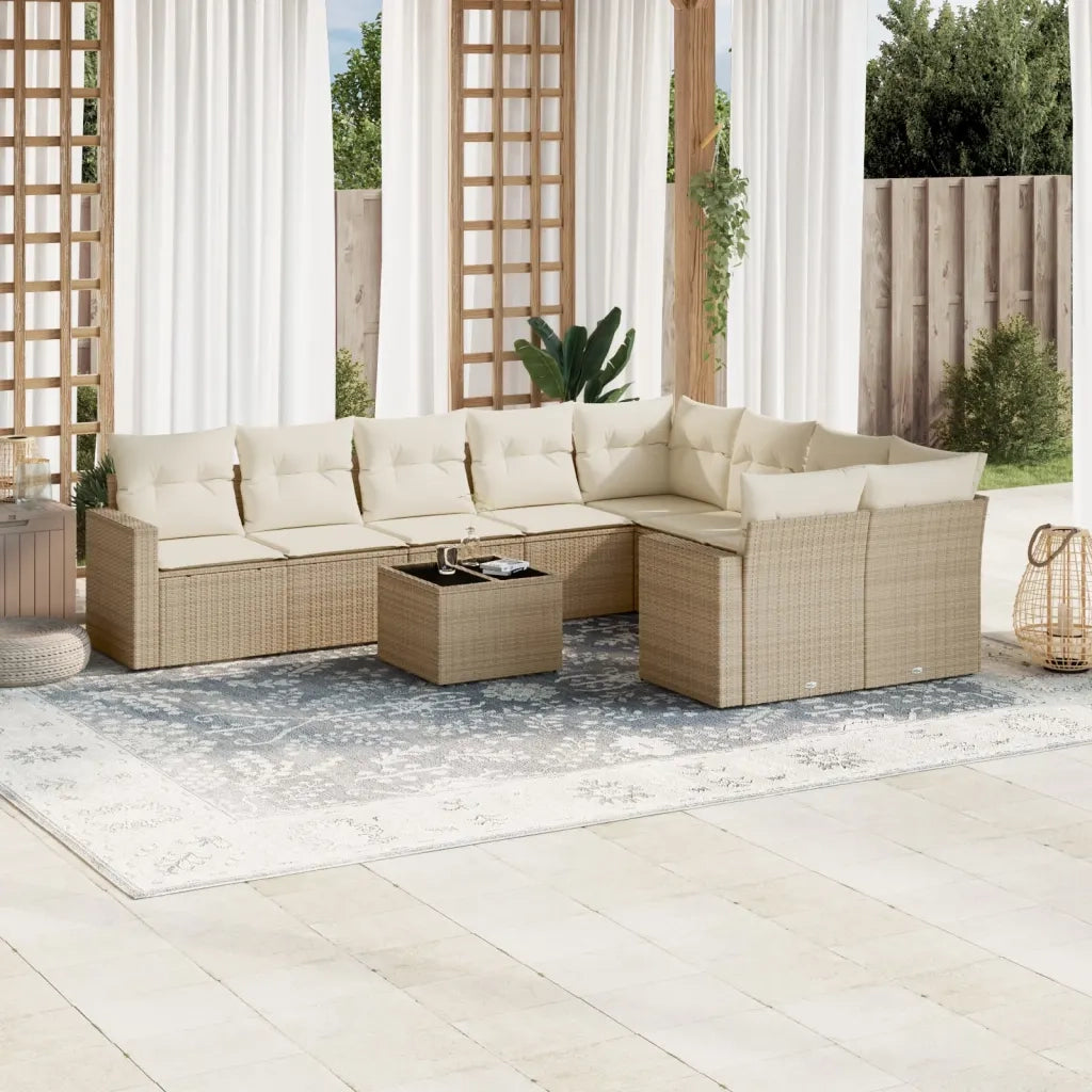 Set Divano da Giardino 10 pz con Cuscini Beige in Polyrattan 3251785