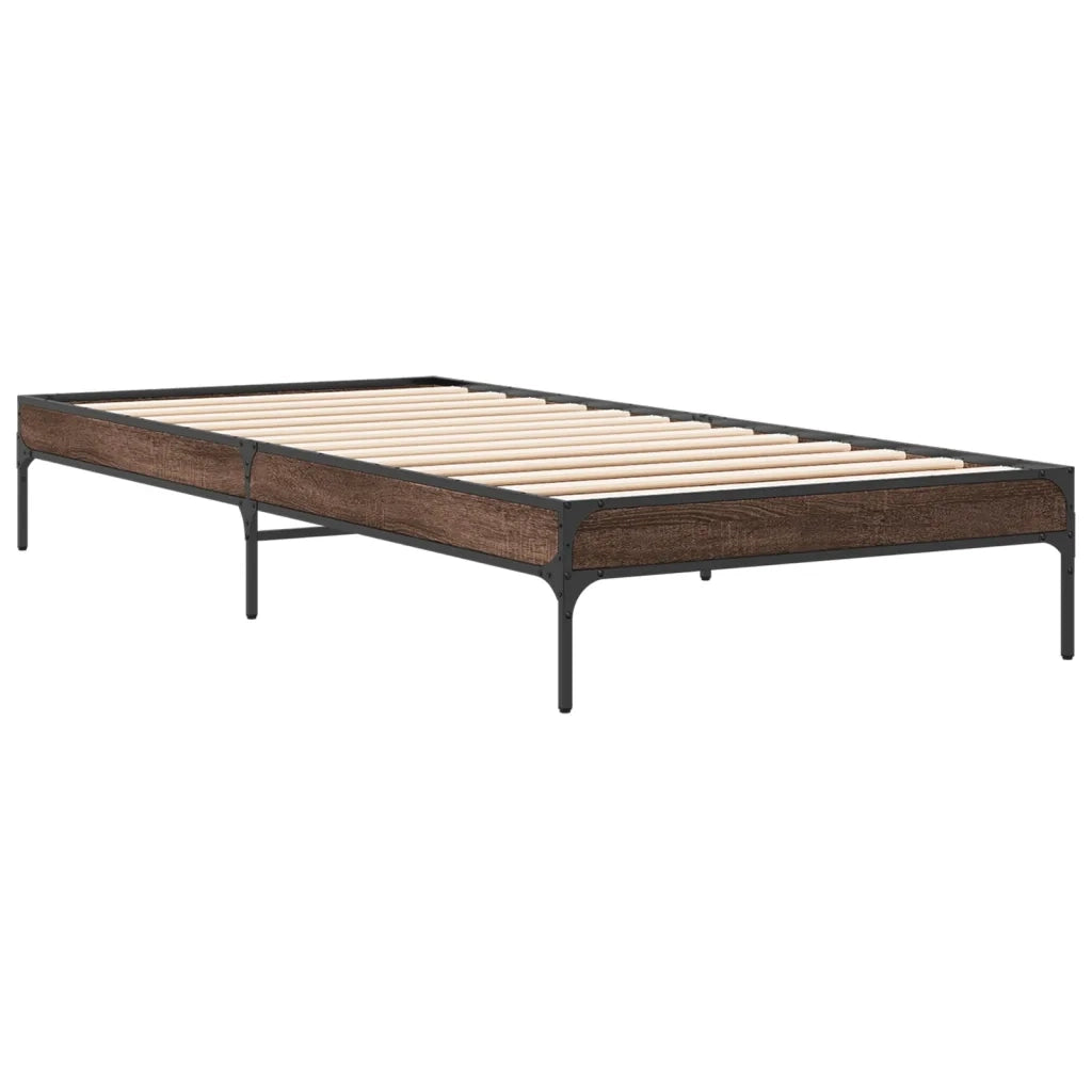 Giroletto-Struttura Letto Rovere Marrone 90x190 cm Legno Multistrato e Metallo 541976