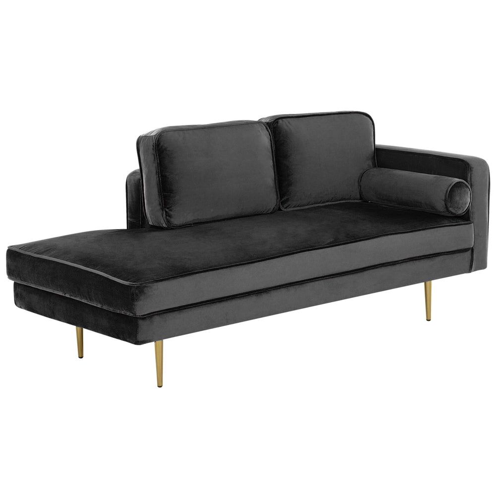 Chaise longue Nero Velluto Imbottito versione destra Orientamento Gambe In Metallo Rafforzamento Cuscino Design Moderno