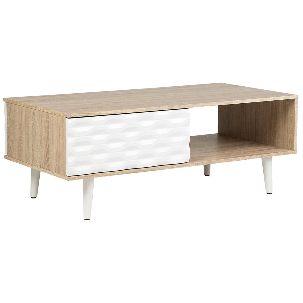 Tavolino in Legno Chiaro e Truciolare Bianco con 1 Cassetto moderno