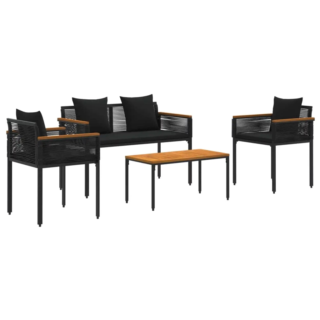 Set di Mobili da Esterno con cuscino 4 pcs Nero polyrattan