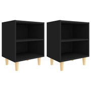 Set di 2 Comodini | Armadio da Notte | Mobiletto da notte con Gambe in Legno Massello Neri 40x30x50 cm
