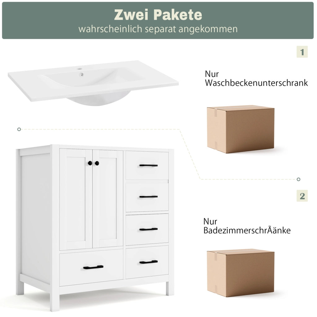 Mobile bagno freestanding 76x46x82 cm con lavabo in ceramica