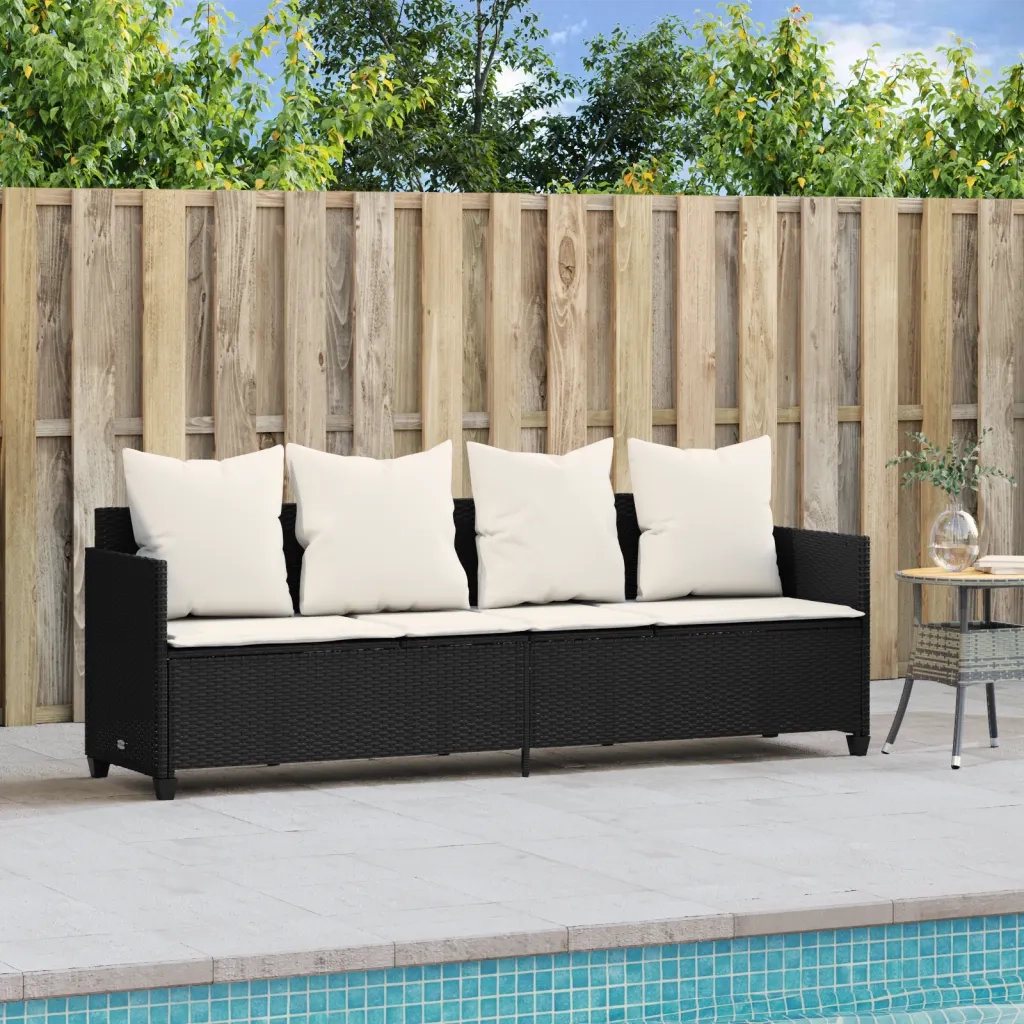 Lettino Prendisole con Cuscini NeroÂ in Polyrattan
