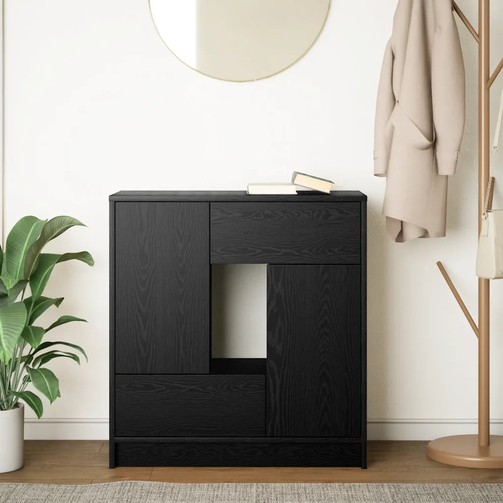 Credenza con Cassetti e Ante-Buffet-Armadio da cucina Rovere Nero 70,5x34x74,5 cm