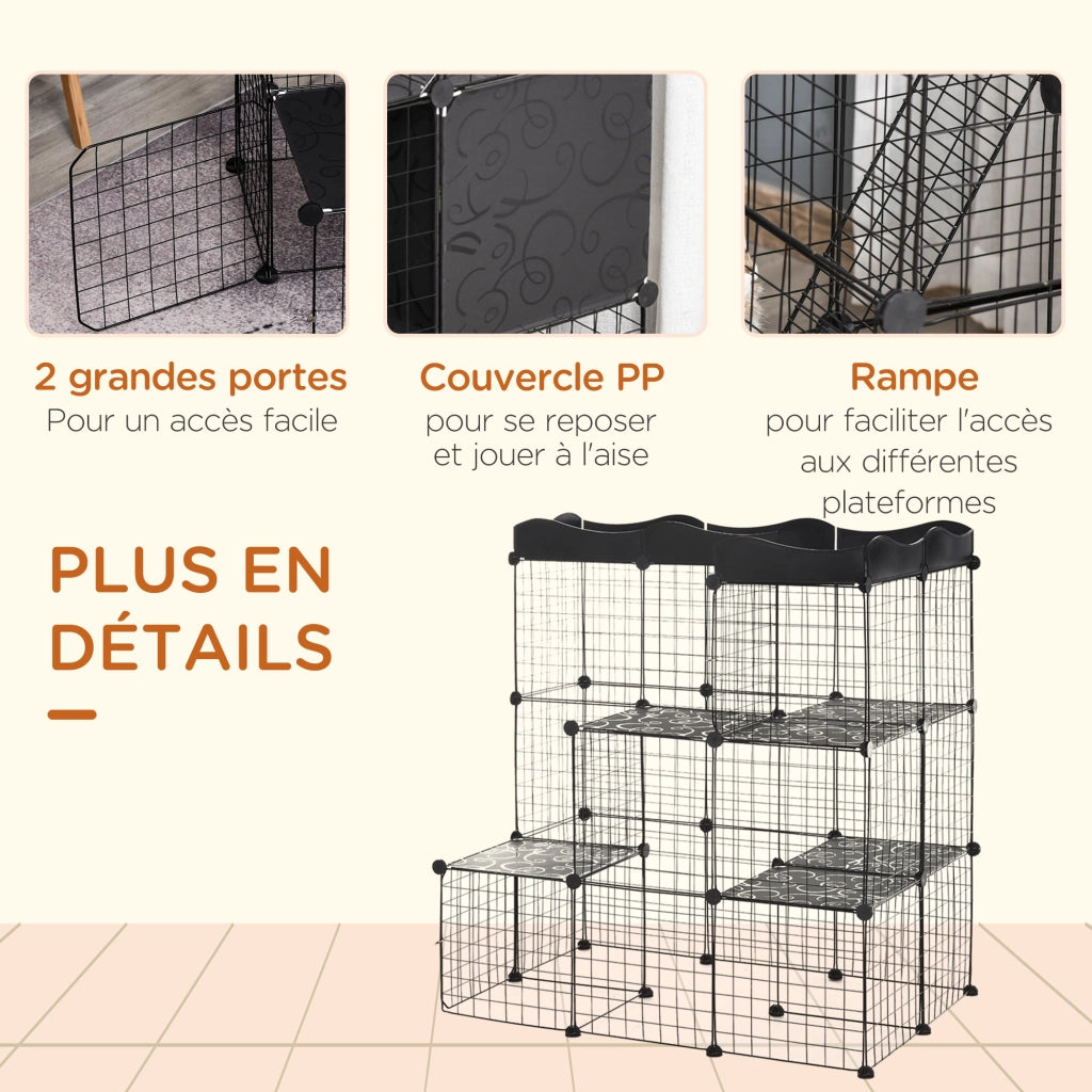 Recinto per animali domestici modulabile a 3 livelli ¨C zephmum ¨C 105x70x116 cm nero