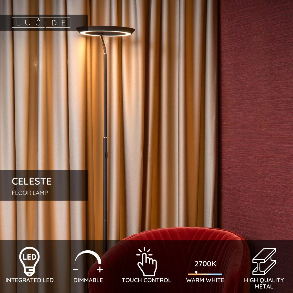 Lampada da terra LED CELESTE nera metallo Lucide