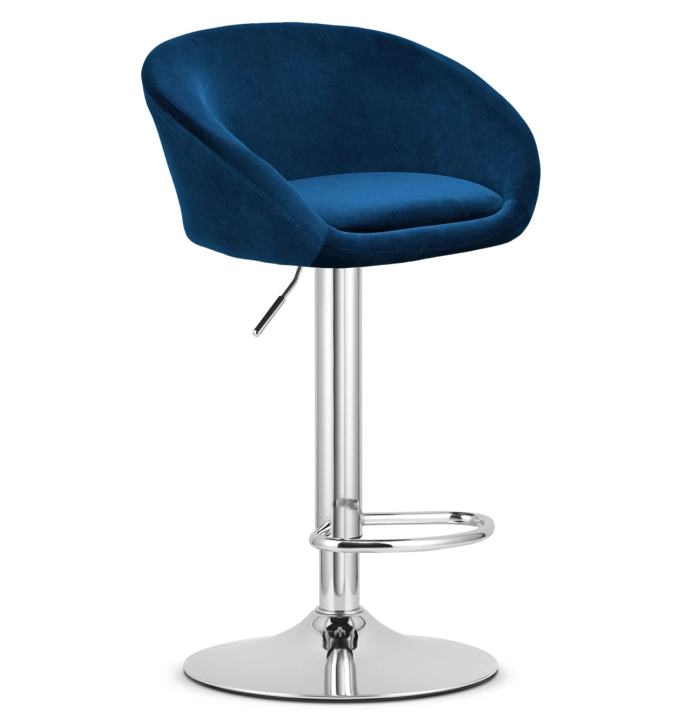 Sgabello in velluto VALORA EAST - Blu navy / Base cromata x 2