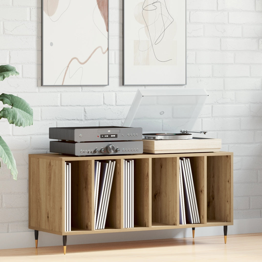 Armadio per dischi  in rovere artigianale 100x38x48 cm in legno ingegnerizzato