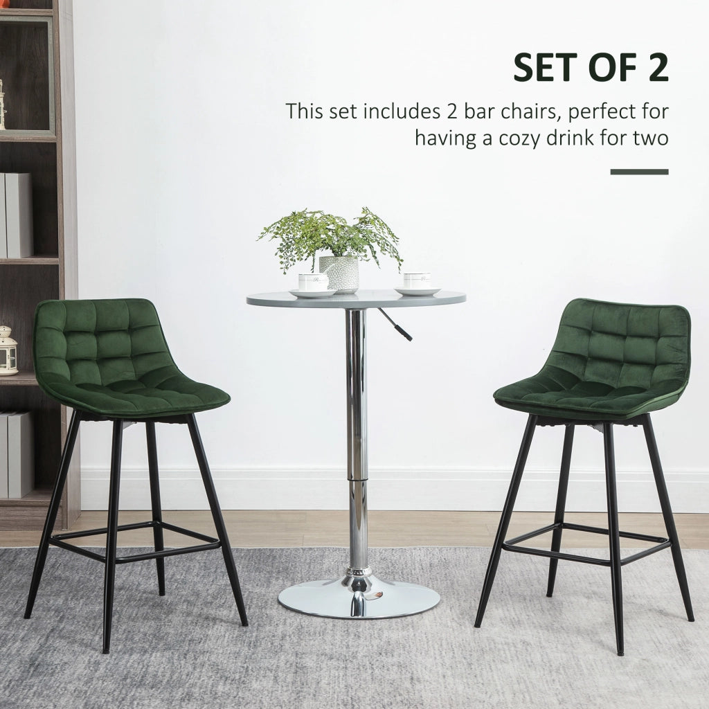 EasyComfort Set 2 Sgabelli da Bar con Schienale e Poggiapiedi Stile Nordico in Metallo e Velluto, Verde, 45x47x84cm