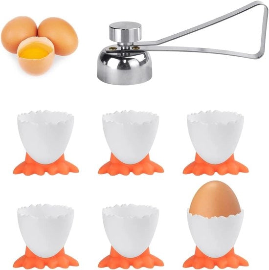 Set di 7 Eierdoppiette con Eieraprire per Bambini - Eierstandaards Divertenti per un Colazione Salutare