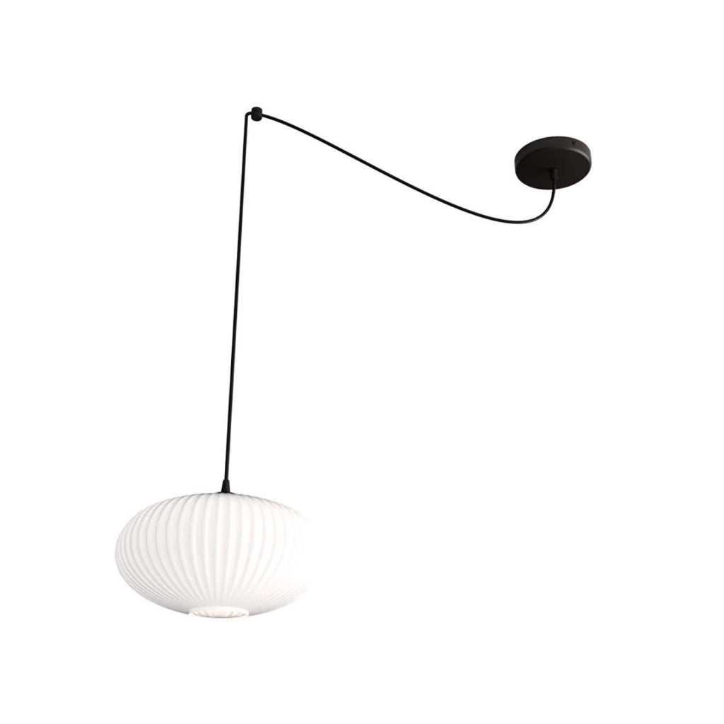 Sospensione 1 Luce Elios In Acciaio Nero Paralume Plissettato Bianco