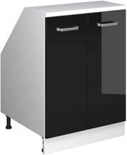 Mobile sottotetto Rion, Nero lucido, 60 x 81.6 cm con 2 porte, carcassa 60 cm profondità, adatto per il salvaspazio sotto tetti spioventi