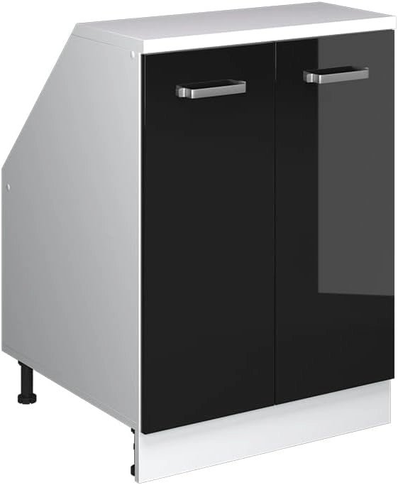 Mobile sottotetto Rion, Nero lucido, 60 x 81.6 cm con 2 porte, carcassa 60 cm profondità, adatto per il salvaspazio sotto tetti spioventi