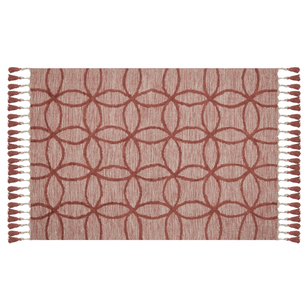 Tappeto in cotone trapunto a mano con motivo geometrico rosso 140 x 200 cm camera da letto soggiorno
