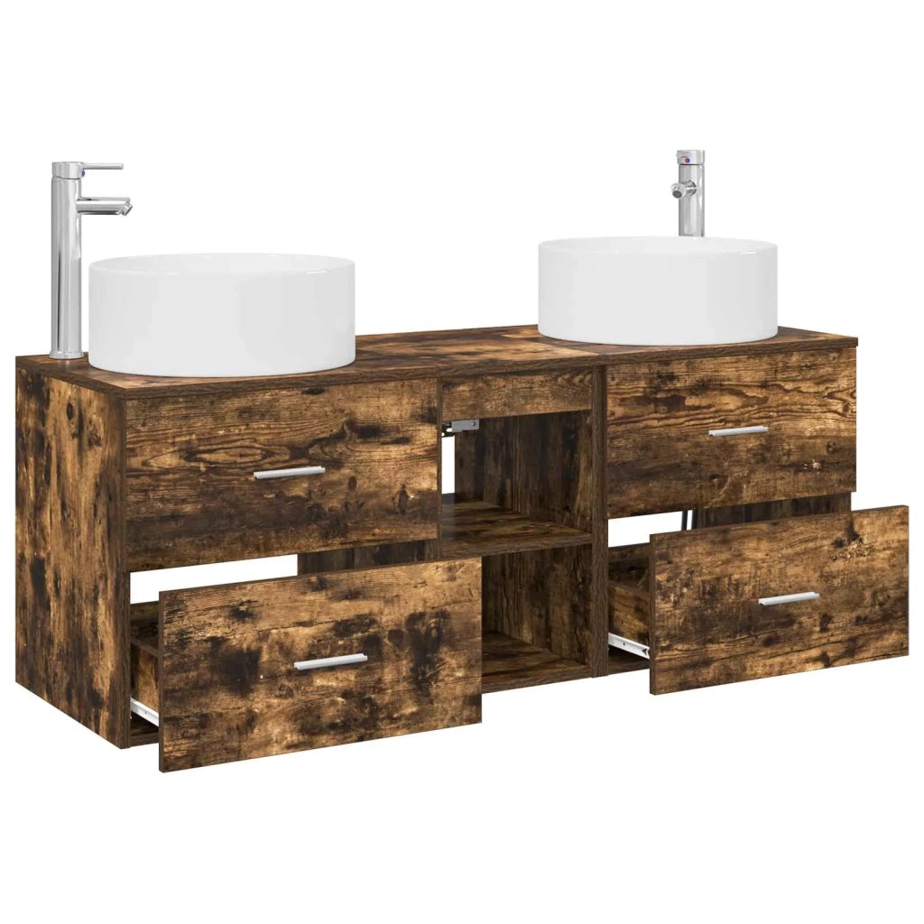 Set di mobili per il bagno 3 pz Rovere Fumo 3405951