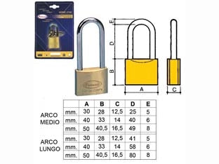 LUCCHETTO OTTONE ARCO LUNGO 2700 IN BLISTER- - mm.40 arco lungo (2780B) - 12 pezzi POTENT