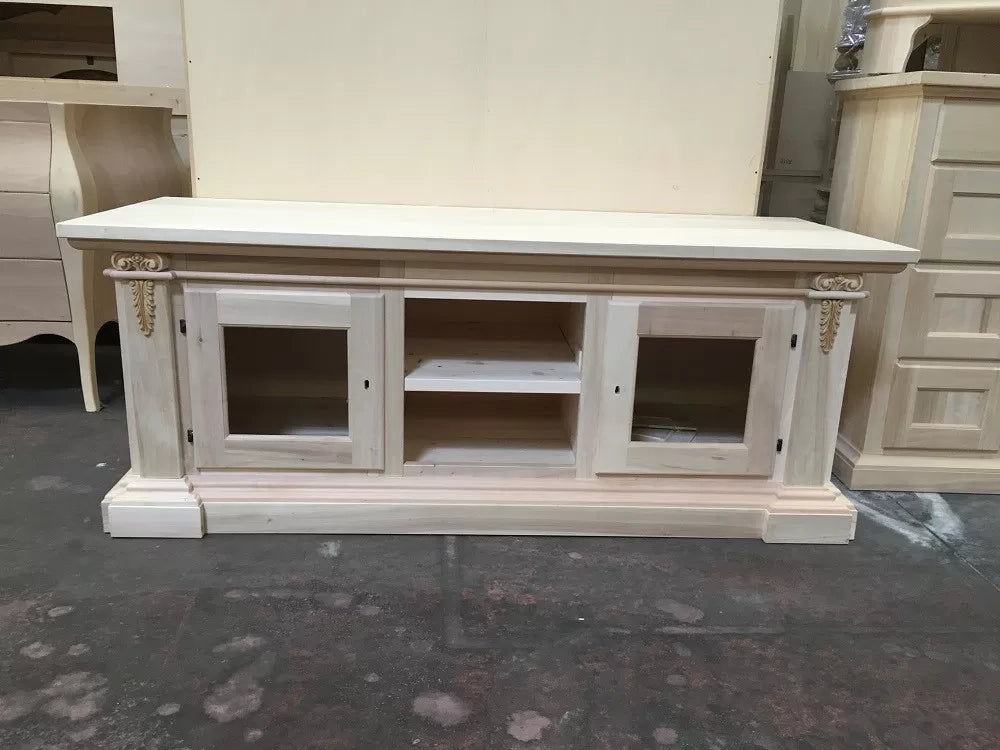 Porta tv 2 porte in legno grezzo arte povera  l.158 p.60 h.62 (401) - Mobili 2G