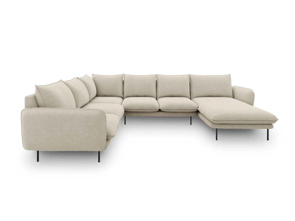 Cosmopolitan Design - Divano panoramico sinistro "Vienna" 7 posti in tessuto strutturato beige 