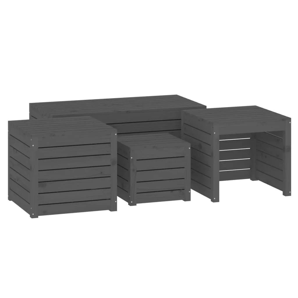 Set di 4 contenitori da giardino in legno massello di pino grigio 02_0013181